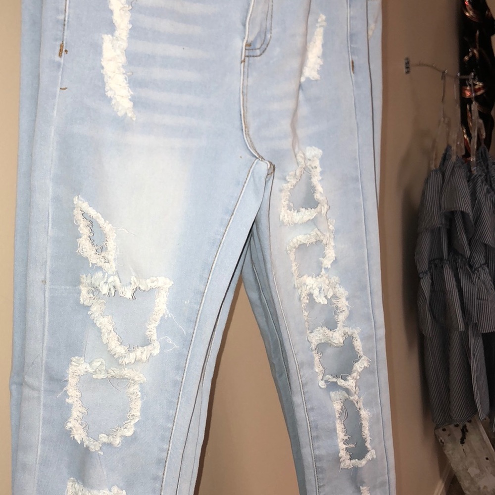 Light Blue Distressed Skinny Jeans | - Picture 6 of 8